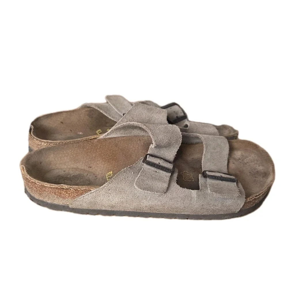 Birkenstock Arizona Sandals Mens Size 11 Taupe Suede Leather Made in Germany 44‎